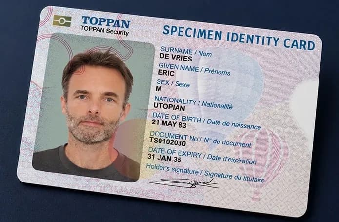 Polycarbonate national identity card with laser-engraved personalisation