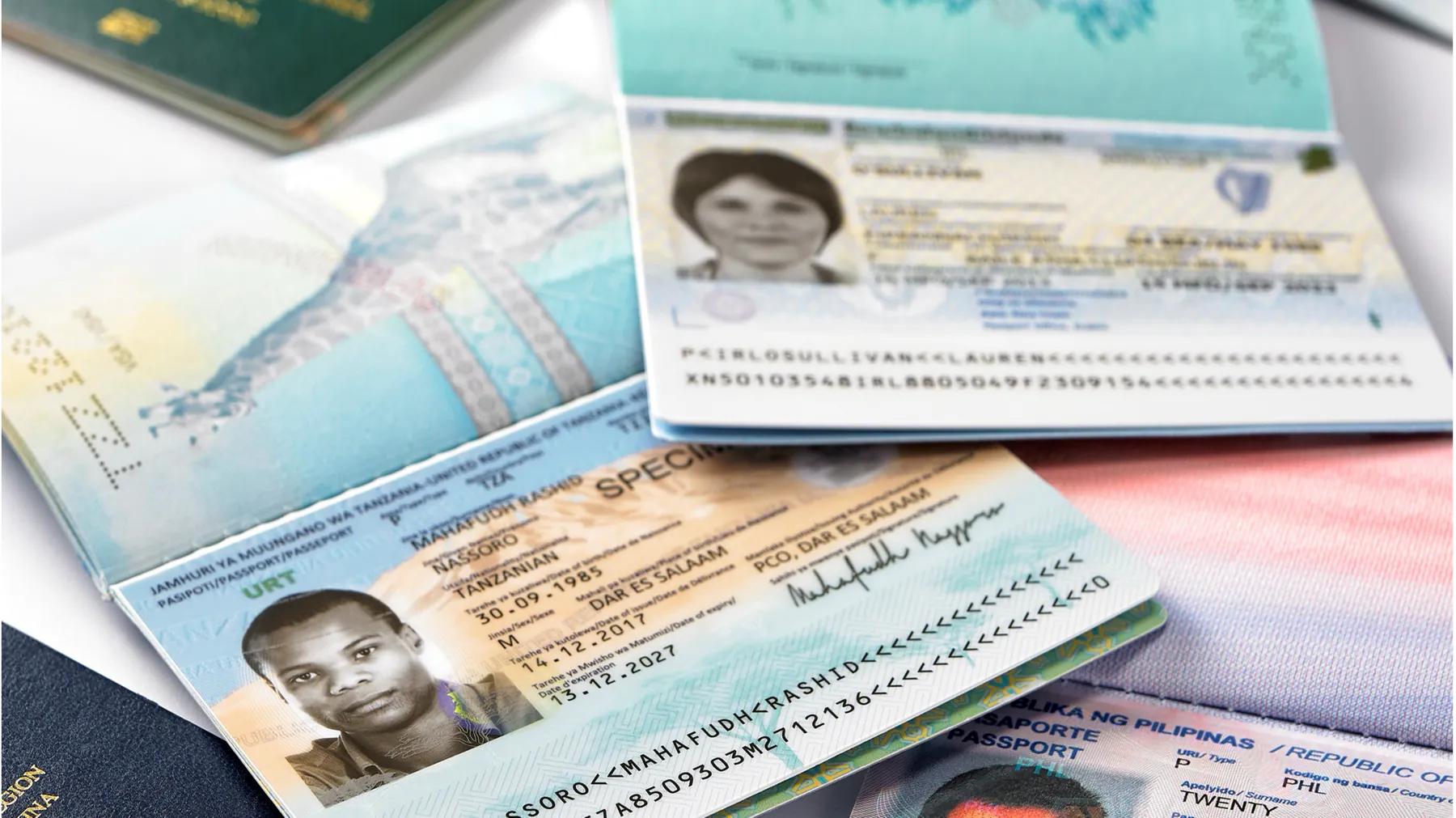 Paper passport data page with security printing