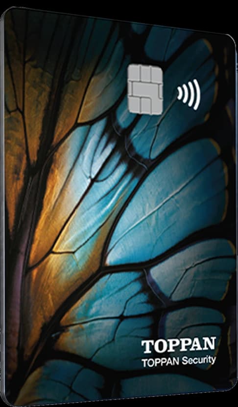 Blue TOPPAN Security physical payment card