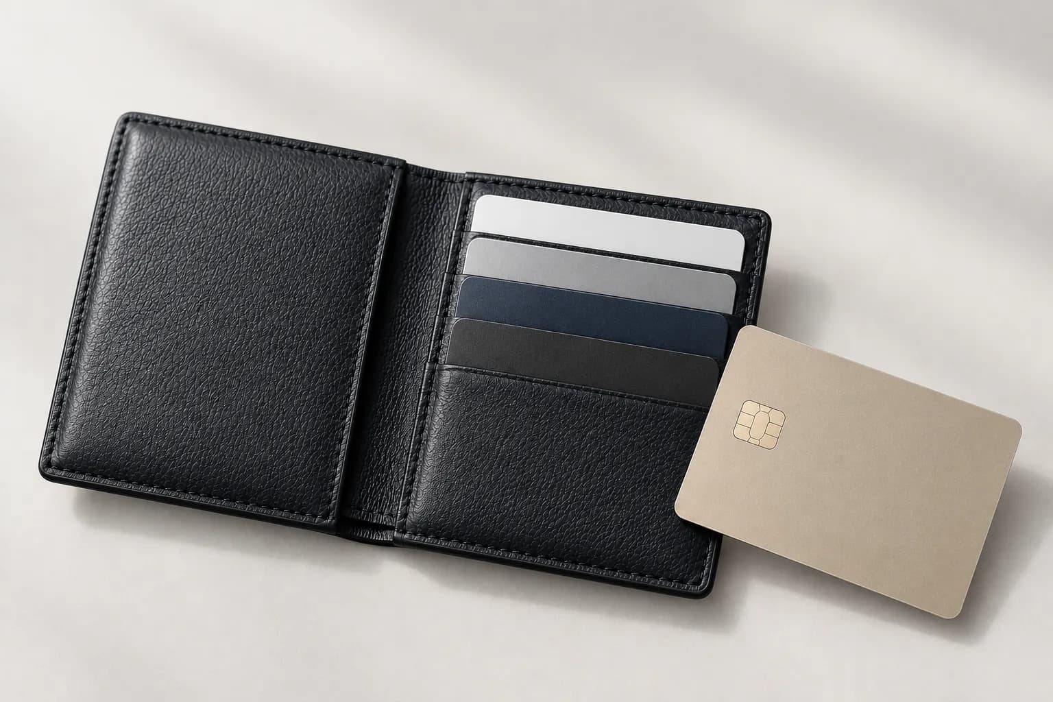 Wallet holding a premium card